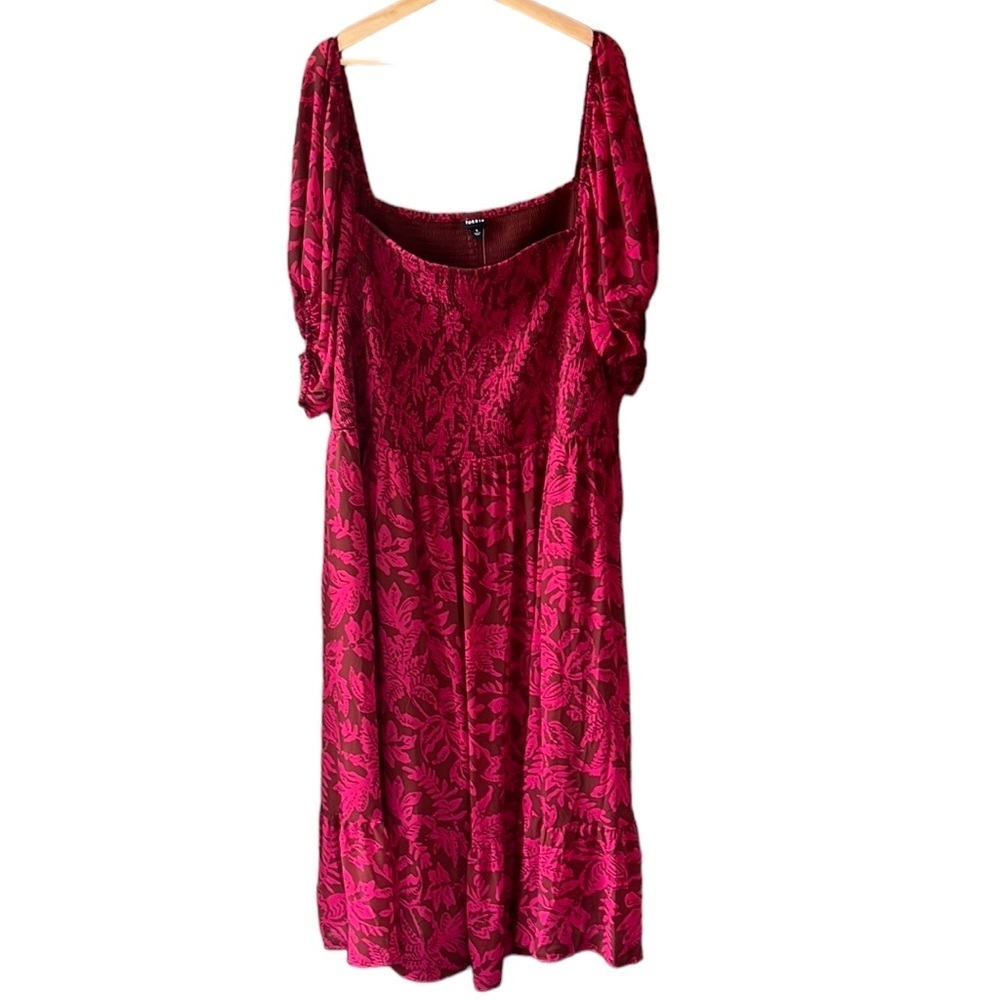 Torrid New w Tag 6X Burgundy Pink Chiffon Floral Smock Midi Dress Peasant Summer